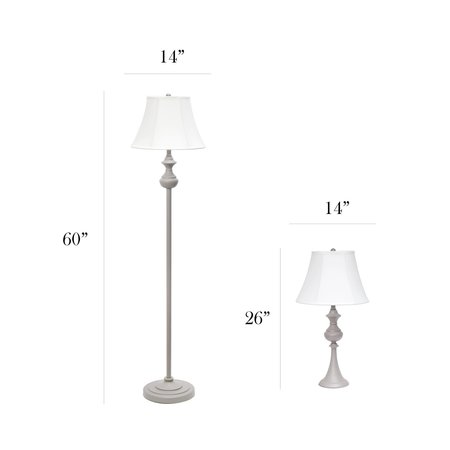 Elegant Designs Traditionally Crafted Lamp Set (2 Table Lamps, 1 Floor Lamp), Gray LC1019-GRY